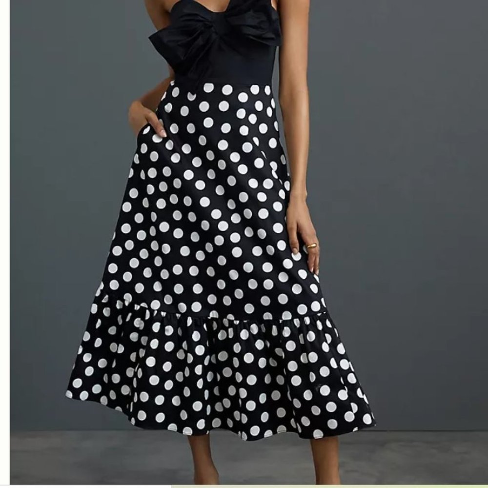 Anthropologie Hutch Bow-Tie Maxi dress polka dot strapless VGUC